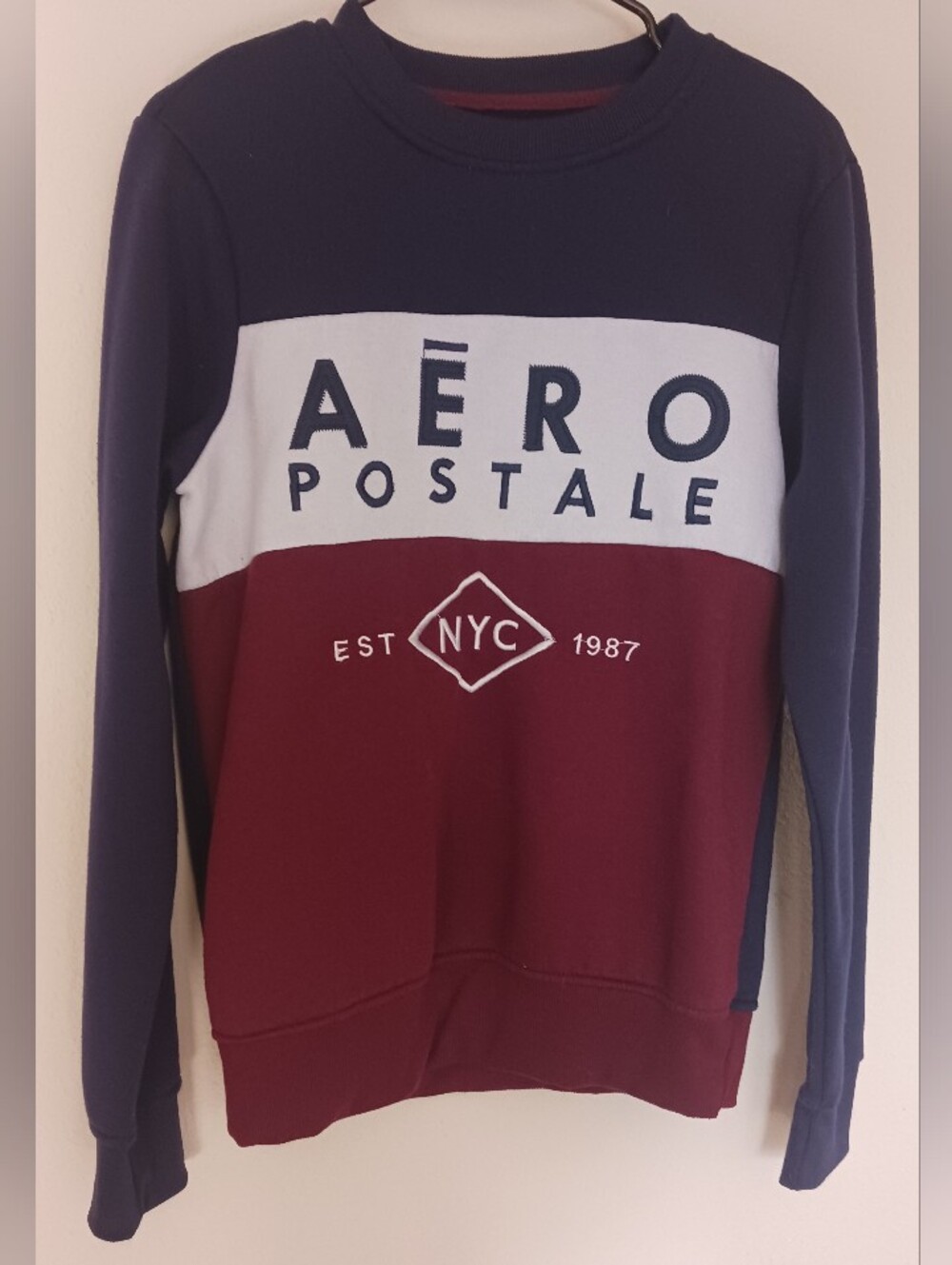 Y2K Areopostale Mens Size Small Pullover Maroon Blue Sweatshirt